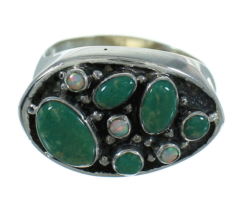 Southwestern Silver Opal And Turquoise Jewelry Ring Size 6-3/4 YX68926